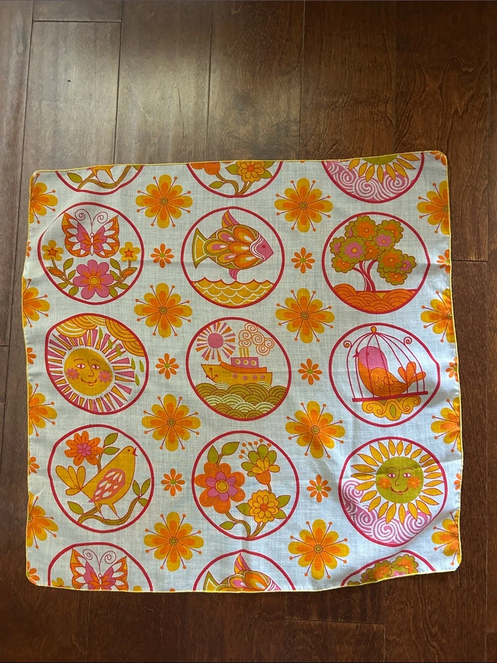Vintage 60s Style Square Scarf with the Most Adorable Collection of Images